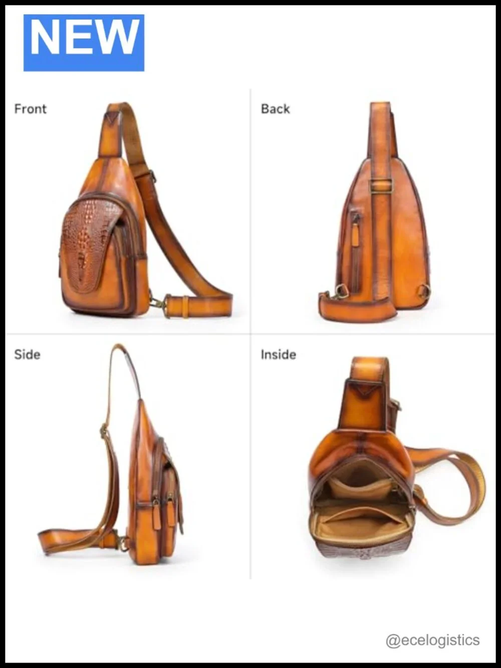 Genuine Leather Crocodile Flap Crossbody Sling Bag for Men Adjustable Strap